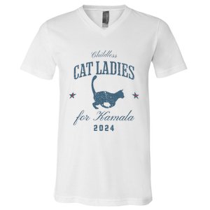 Childless Cat Ladies For Kamala 2024 Harris 47 Election 2024 V-Neck T-Shirt