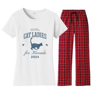 Childless Cat Ladies For Kamala 2024 Harris 47 Election 2024 Women's Flannel Pajama Set