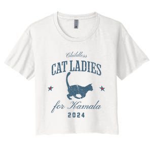 Childless Cat Ladies For Kamala 2024 Harris 47 Election 2024 Women's Crop Top Tee