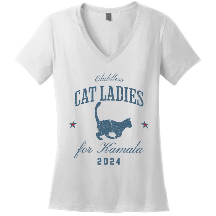 Childless Cat Ladies For Kamala 2024 Harris 47 Election 2024 Women's V-Neck T-Shirt