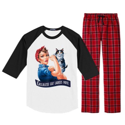 Childless Cat Ladies Vote Rosie The Riveter Raglan Sleeve Pajama Set