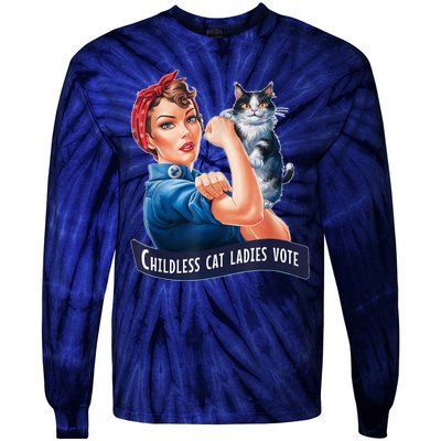 Childless Cat Ladies Vote Rosie The Riveter Tie-Dye Long Sleeve Shirt