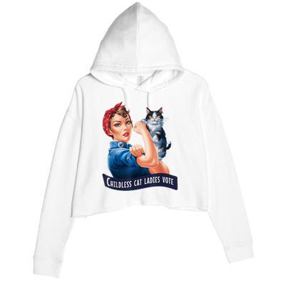 Childless Cat Ladies Vote Rosie The Riveter Crop Fleece Hoodie