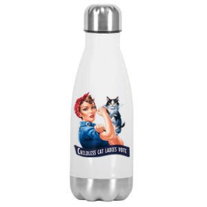 Childless Cat Ladies Vote Rosie The Riveter Stainless Steel Insulated Water Bottle