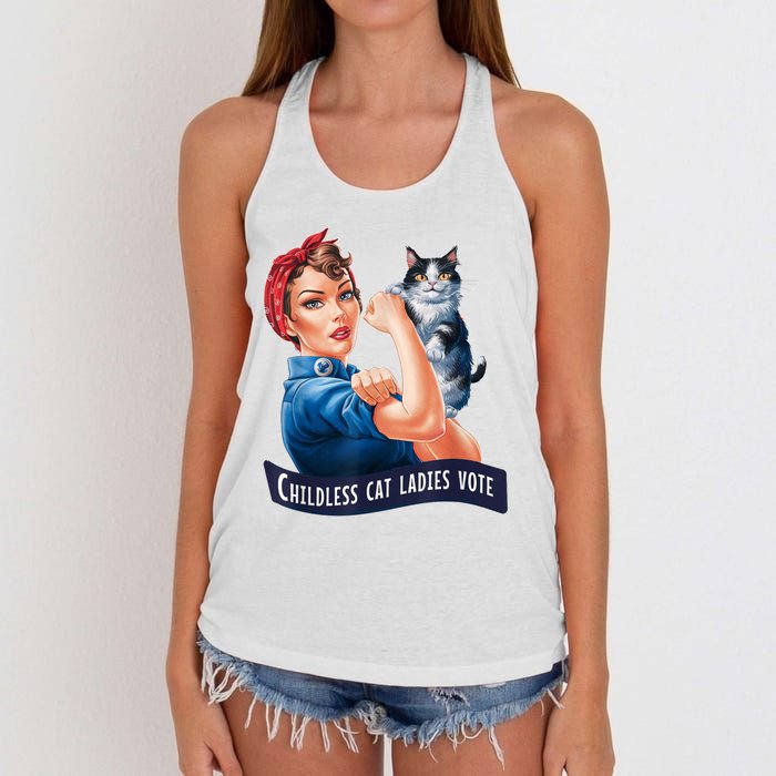 Childless Cat Ladies Vote Rosie The Riveter Women's Knotted Racerback Tank