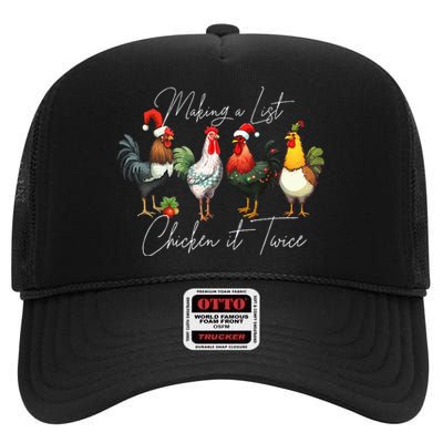 Christmas Chicken Lover Xmas Santa Hat Light Funny Farm  High Crown Mesh Back Trucker Hat