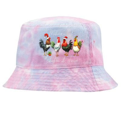 Christmas Chicken Lover Xmas Santa Hat Light Funny Farm  Tie-Dyed Bucket Hat