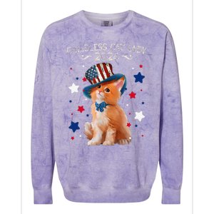 Childless Cat Lady 2024 Ladies Voting Kamala Cat Us Flag Hat Colorblast Crewneck Sweatshirt