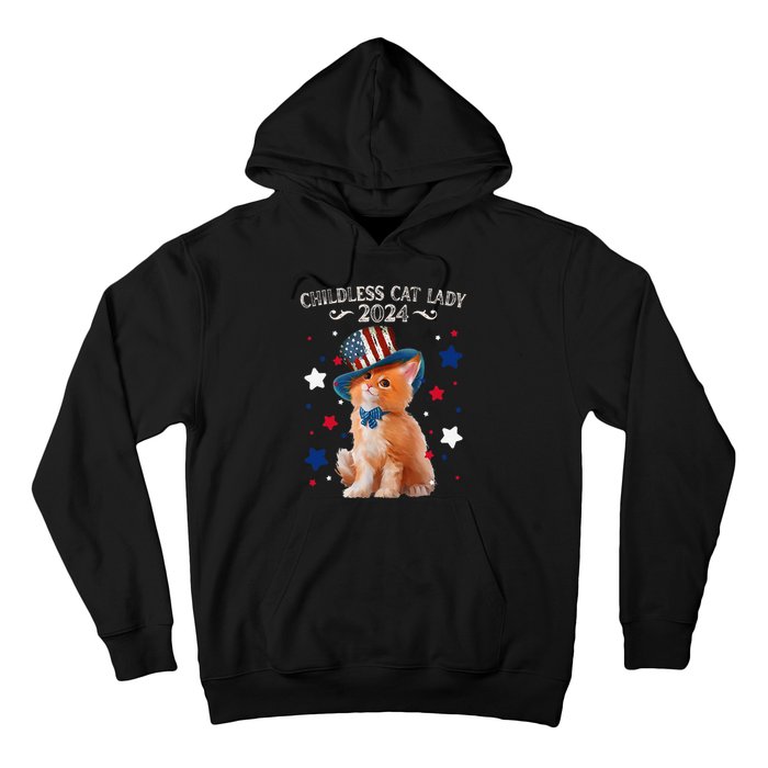 Childless Cat Lady 2024 Ladies Voting Kamala Cat Us Flag Hat Hoodie