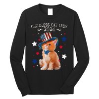 Childless Cat Lady 2024 Ladies Voting Kamala Cat Us Flag Hat Long Sleeve Shirt