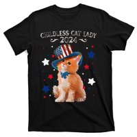 Childless Cat Lady 2024 Ladies Voting Kamala Cat Us Flag Hat T-Shirt