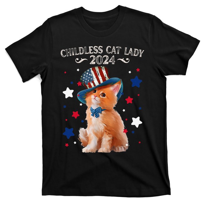 Childless Cat Lady 2024 Ladies Voting Kamala Cat Us Flag Hat T-Shirt