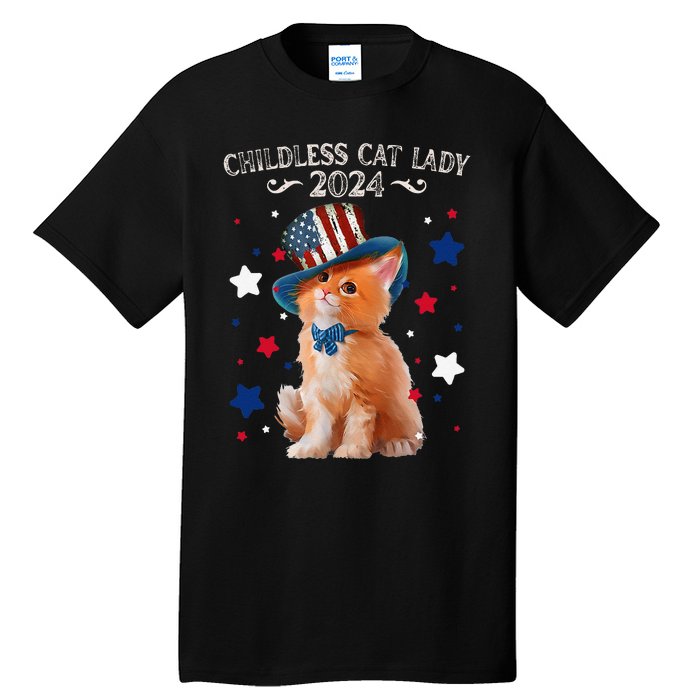 Childless Cat Lady 2024 Ladies Voting Kamala Cat Us Flag Hat Tall T-Shirt