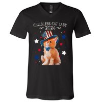 Childless Cat Lady 2024 Ladies Voting Kamala Cat Us Flag Hat V-Neck T-Shirt