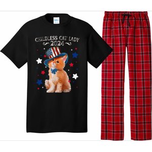 Childless Cat Lady 2024 Ladies Voting Kamala Cat Us Flag Hat Pajama Set