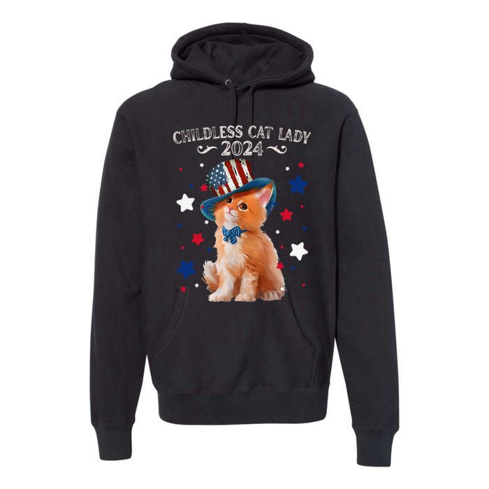 Childless Cat Lady 2024 Ladies Voting Kamala Cat Us Flag Hat Premium Hoodie