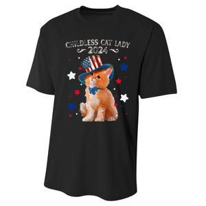 Childless Cat Lady 2024 Ladies Voting Kamala Cat Us Flag Hat Performance Sprint T-Shirt