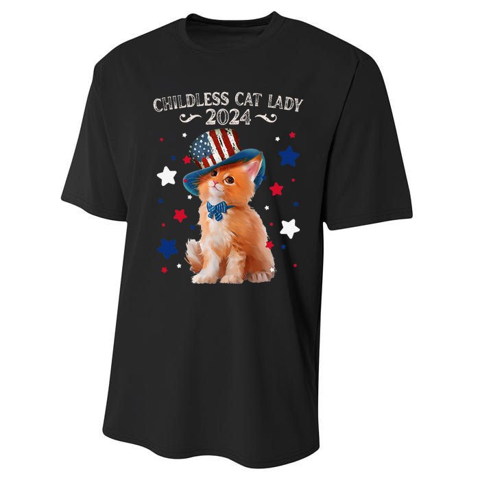 Childless Cat Lady 2024 Ladies Voting Kamala Cat Us Flag Hat Performance Sprint T-Shirt