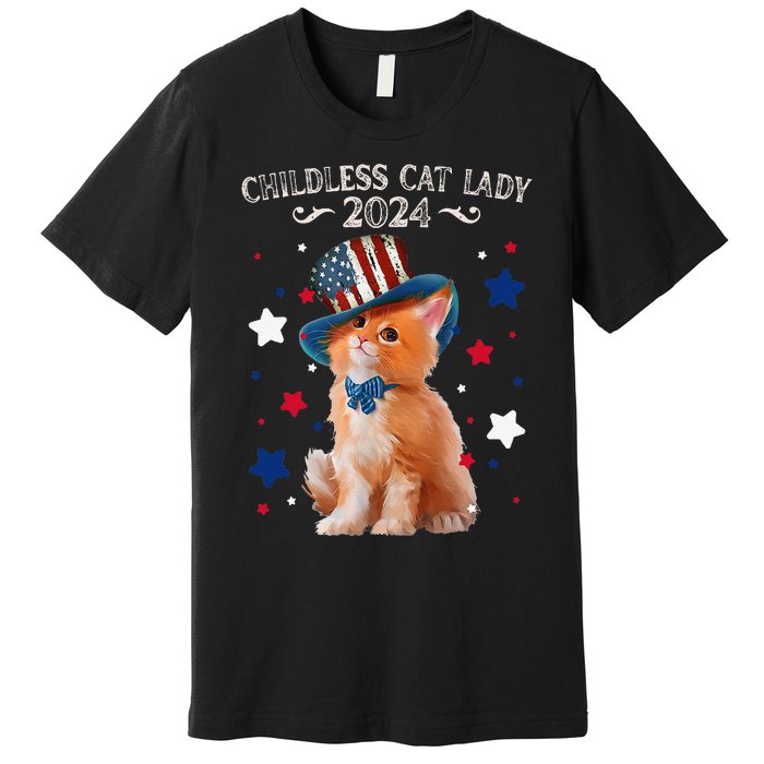 Childless Cat Lady 2024 Ladies Voting Kamala Cat Us Flag Hat Premium T-Shirt