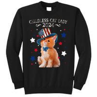 Childless Cat Lady 2024 Ladies Voting Kamala Cat Us Flag Hat Tall Sweatshirt