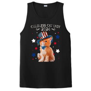 Childless Cat Lady 2024 Ladies Voting Kamala Cat Us Flag Hat PosiCharge Competitor Tank