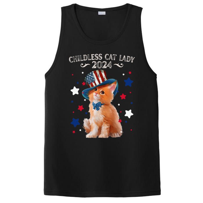 Childless Cat Lady 2024 Ladies Voting Kamala Cat Us Flag Hat PosiCharge Competitor Tank