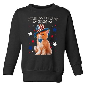 Childless Cat Lady 2024 Ladies Voting Kamala Cat Us Flag Hat Toddler Sweatshirt