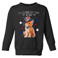 Childless Cat Lady 2024 Ladies Voting Kamala Cat Us Flag Hat Toddler Sweatshirt