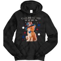 Childless Cat Lady 2024 Ladies Voting Kamala Cat Us Flag Hat Tie Dye Hoodie