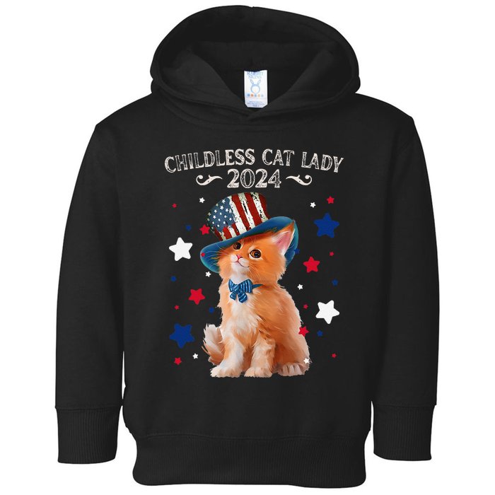 Childless Cat Lady 2024 Ladies Voting Kamala Cat Us Flag Hat Toddler Hoodie