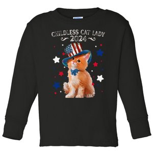 Childless Cat Lady 2024 Ladies Voting Kamala Cat Us Flag Hat Toddler Long Sleeve Shirt