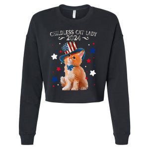 Childless Cat Lady 2024 Ladies Voting Kamala Cat Us Flag Hat Cropped Pullover Crew