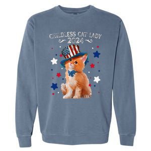 Childless Cat Lady 2024 Ladies Voting Kamala Cat Us Flag Hat Garment-Dyed Sweatshirt