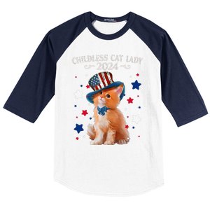 Childless Cat Lady 2024 Ladies Voting Kamala Cat Us Flag Hat Baseball Sleeve Shirt