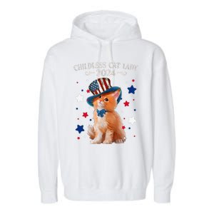 Childless Cat Lady 2024 Ladies Voting Kamala Cat Us Flag Hat Garment-Dyed Fleece Hoodie