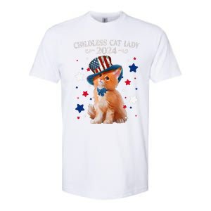 Childless Cat Lady 2024 Ladies Voting Kamala Cat Us Flag Hat Softstyle CVC T-Shirt