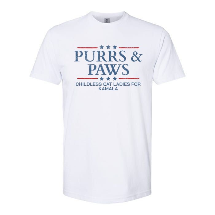 Childless Cat Lady 2024 Ladies Voting Kamala Purrs And Paws Softstyle CVC T-Shirt