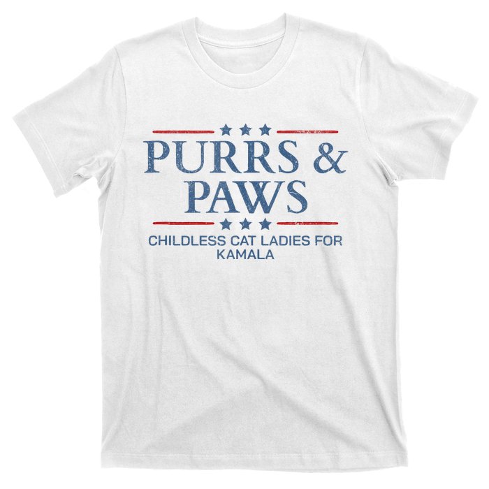 Childless Cat Lady 2024 Ladies Voting Kamala Purrs And Paws T-Shirt