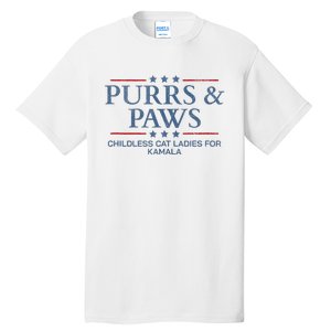 Childless Cat Lady 2024 Ladies Voting Kamala Purrs And Paws Tall T-Shirt