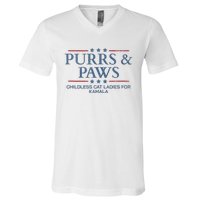 Childless Cat Lady 2024 Ladies Voting Kamala Purrs And Paws V-Neck T-Shirt