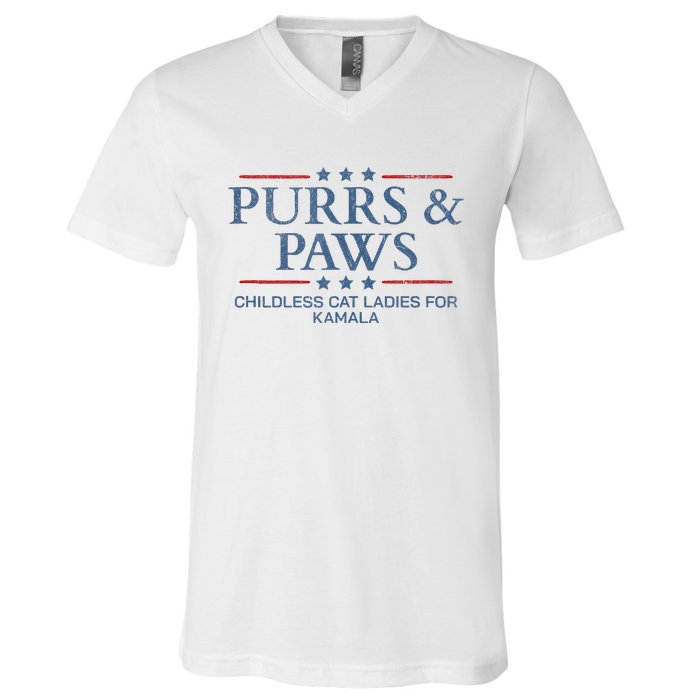 Childless Cat Lady 2024 Ladies Voting Kamala Purrs And Paws V-Neck T-Shirt