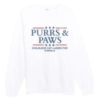 Childless Cat Lady 2024 Ladies Voting Kamala Purrs And Paws Premium Crewneck Sweatshirt