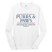 Childless Cat Lady 2024 Ladies Voting Kamala Purrs And Paws Tall Long Sleeve T-Shirt