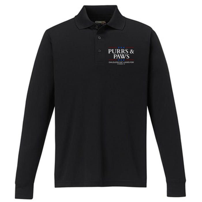 Childless Cat Lady 2024 Ladies Voting Kamala Purrs And Paws Performance Long Sleeve Polo