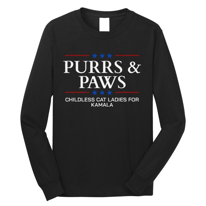 Childless Cat Lady 2024 Ladies Voting Kamala Purrs And Paws Long Sleeve Shirt