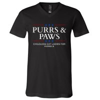 Childless Cat Lady 2024 Ladies Voting Kamala Purrs And Paws V-Neck T-Shirt