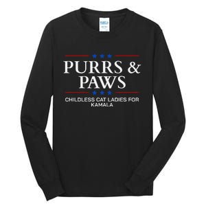 Childless Cat Lady 2024 Ladies Voting Kamala Purrs And Paws Tall Long Sleeve T-Shirt