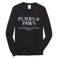 Childless Cat Lady 2024 Ladies Voting Kamala Purrs And Paws Tall Long Sleeve T-Shirt