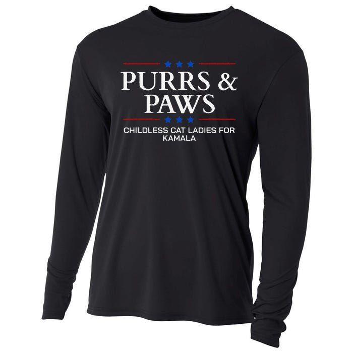 Childless Cat Lady 2024 Ladies Voting Kamala Purrs And Paws Cooling Performance Long Sleeve Crew