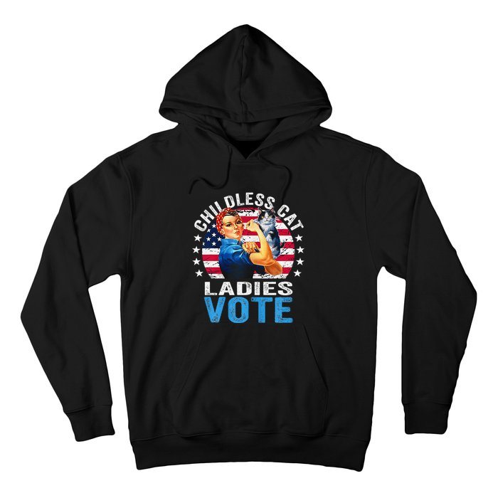 Childless Cat Ladies Vote Funny Vintage Rosie The Riveter Hoodie